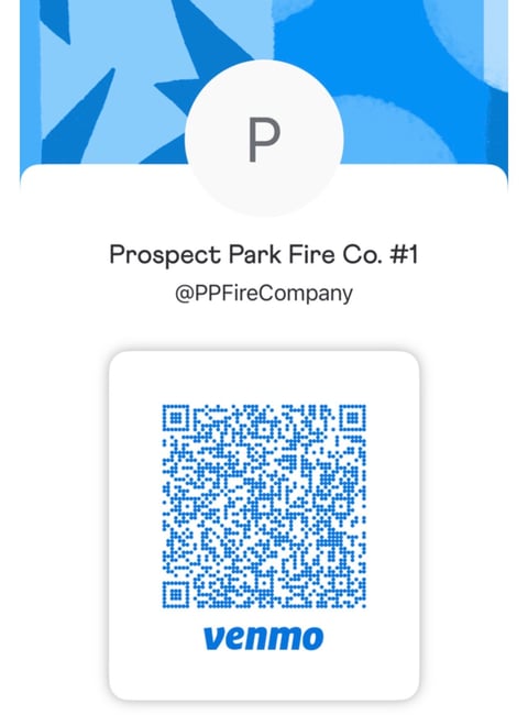 Prospect Park Fire Co. #1 profile with Venmo QR code for donations